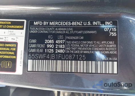 2015 Mercedes-Benz C 300 from USA, damaged, VIN 55SWF4JB1FU087125